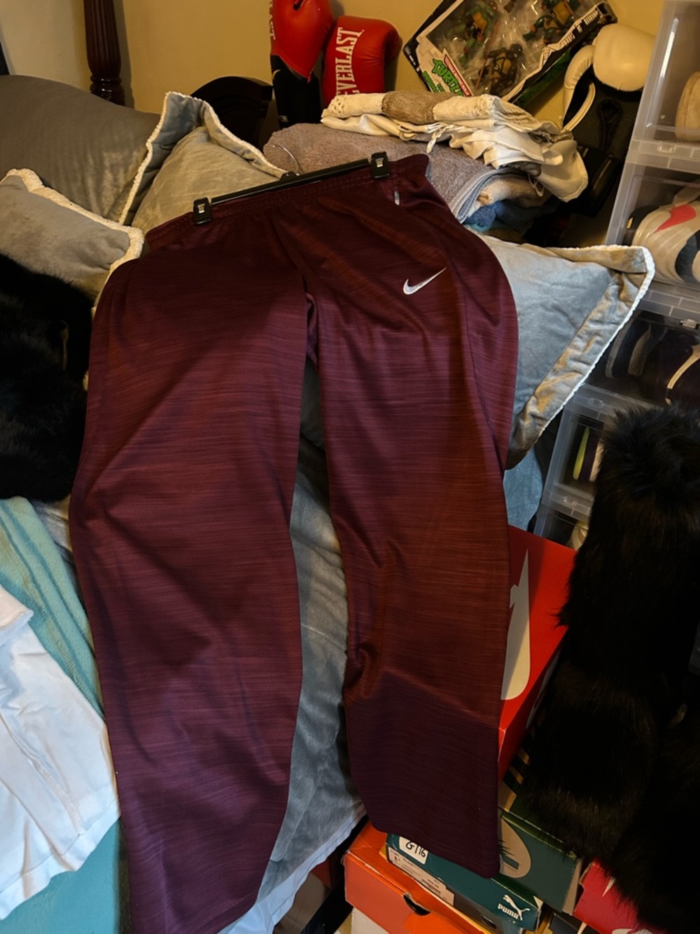 Nike Men's Maroon Athletic Joggers with Swoosh